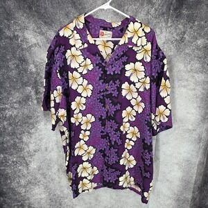 Vtg Hilo Hattie Hawaiian Shirt Mens 4XL Purple Floral Boho‎ Aloha Beach Island